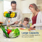 Auledio 2-tier black iron fruit basket with banana hanger for kitchen countertop storage