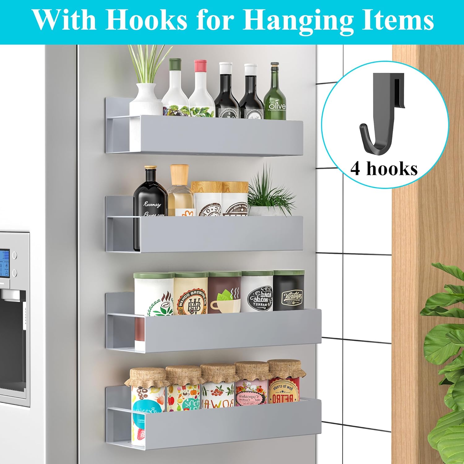 Magnetic Spice Rack Organizer (4 Pack) for Fridge & Oven