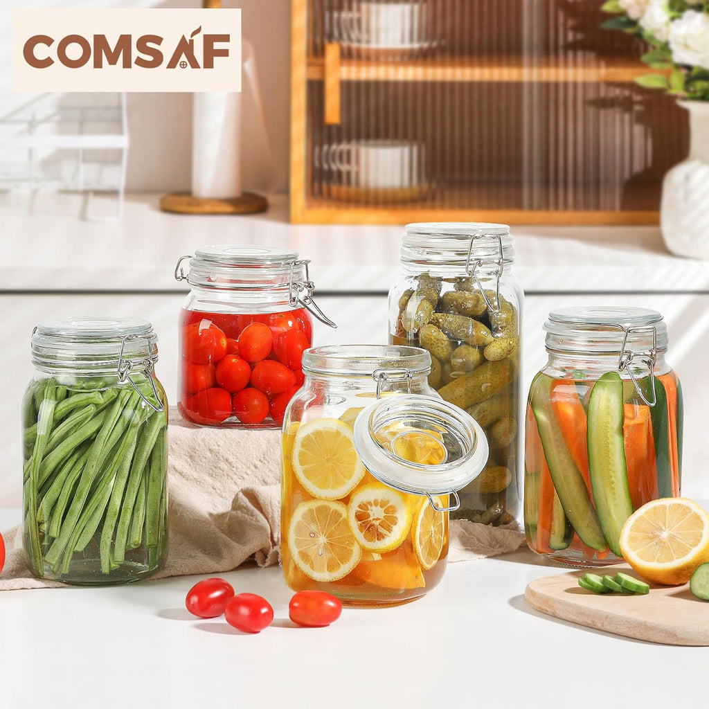 ComSaf airtight glass canister set of 3 with lids for kitchen and pantry storage