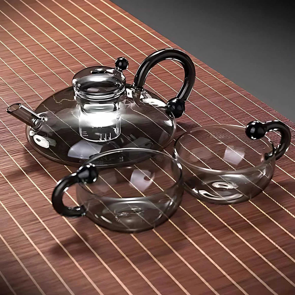 Dishwasher-safe Sereno teapot and cups drying on kitchen rack