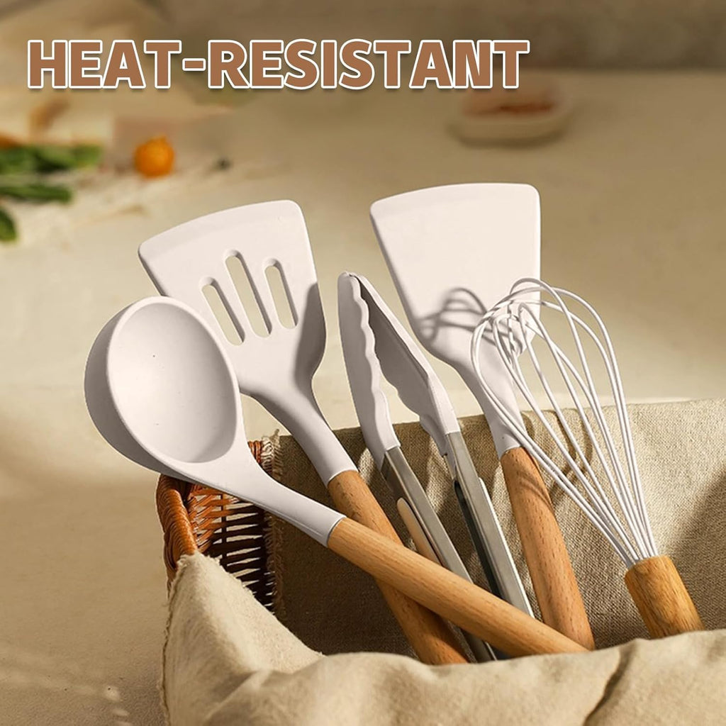 Heat resistant non-stick silicone utensils set safe for nonstick cookware
