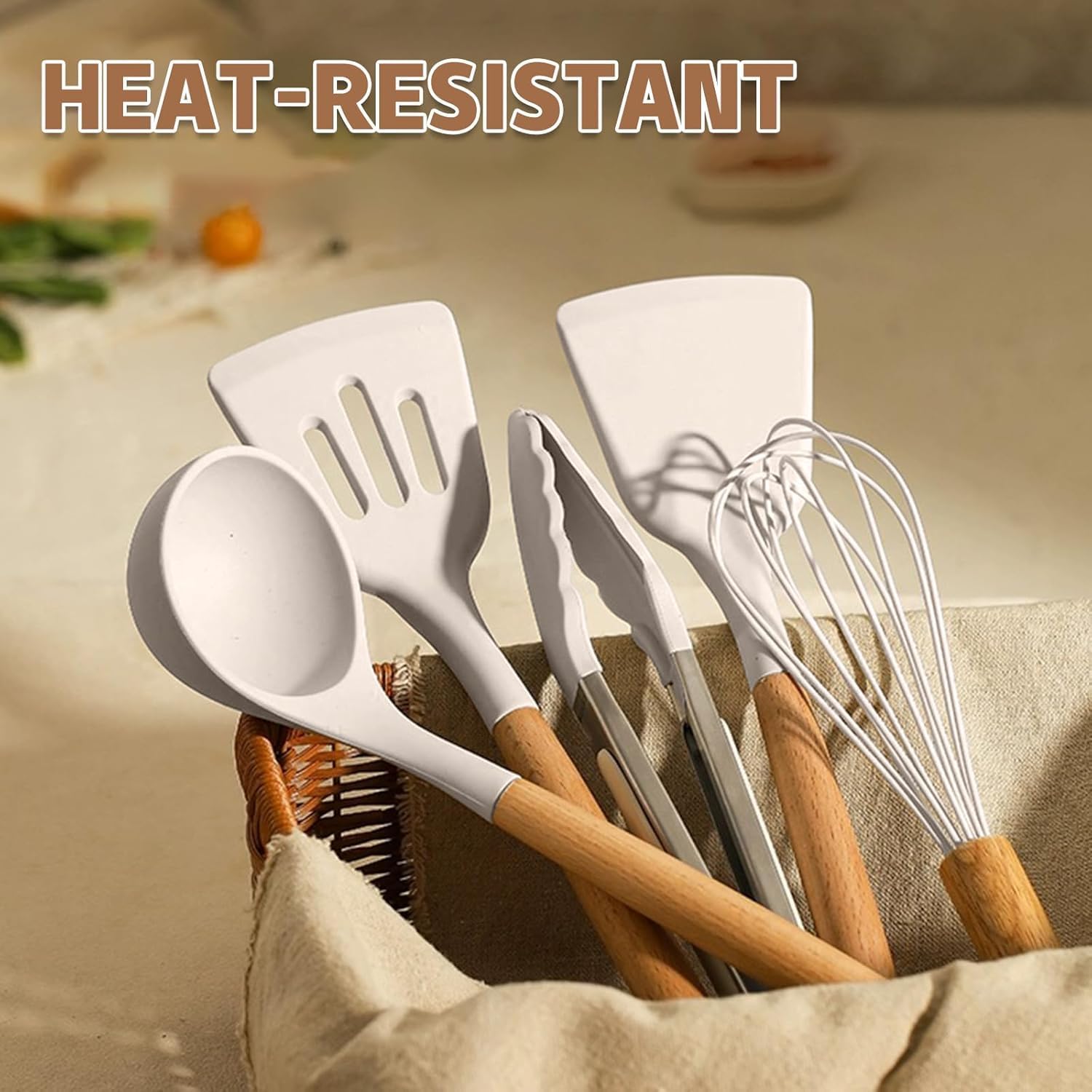 Heat resistant non-stick silicone utensils set safe for nonstick cookware