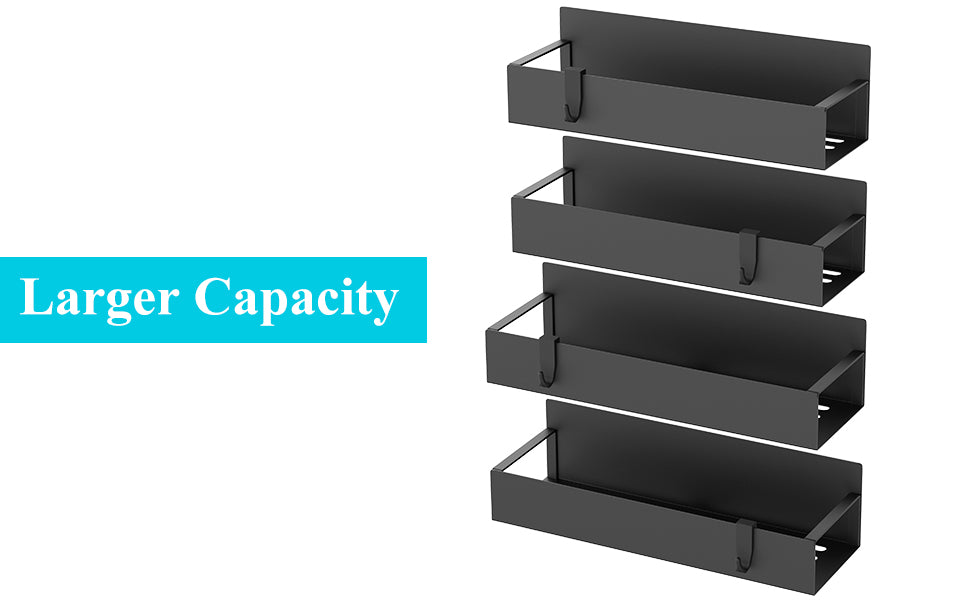 Metal 4 pack black magnetic spice storage racks on refrigerator side