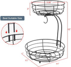 Modern black iron fruit bowl stand with two tiers and raised feet