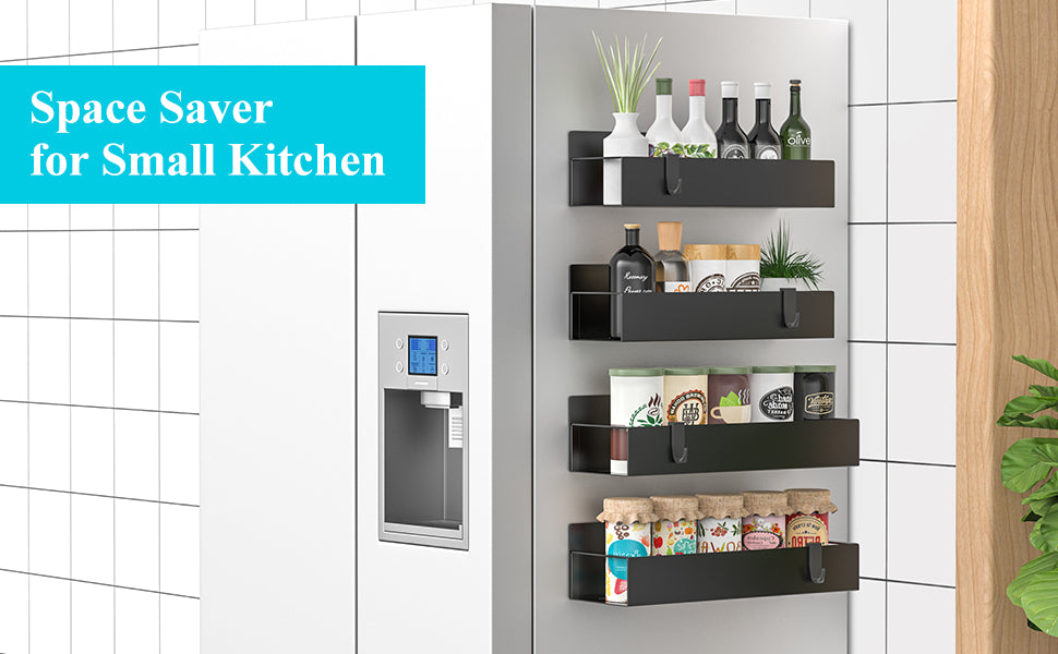 Space-saving fridge organizer with spices and condiments